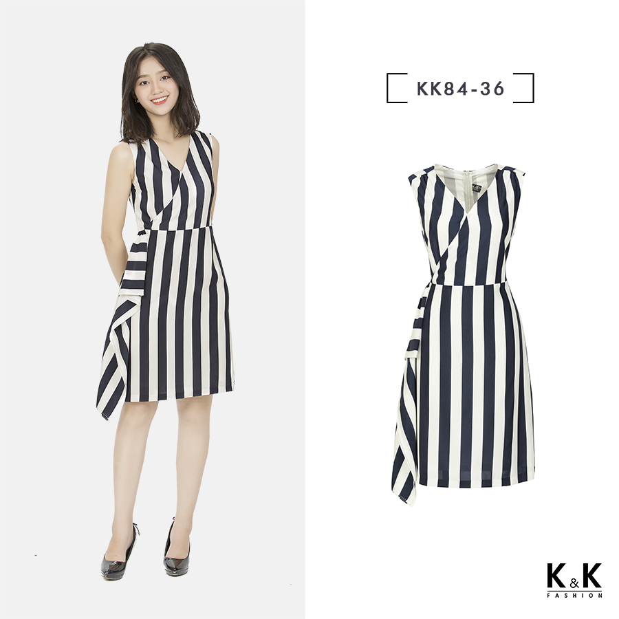 Đầm sát nách form ôm họa tiết kẻ sọc tôn dáng KK84-36