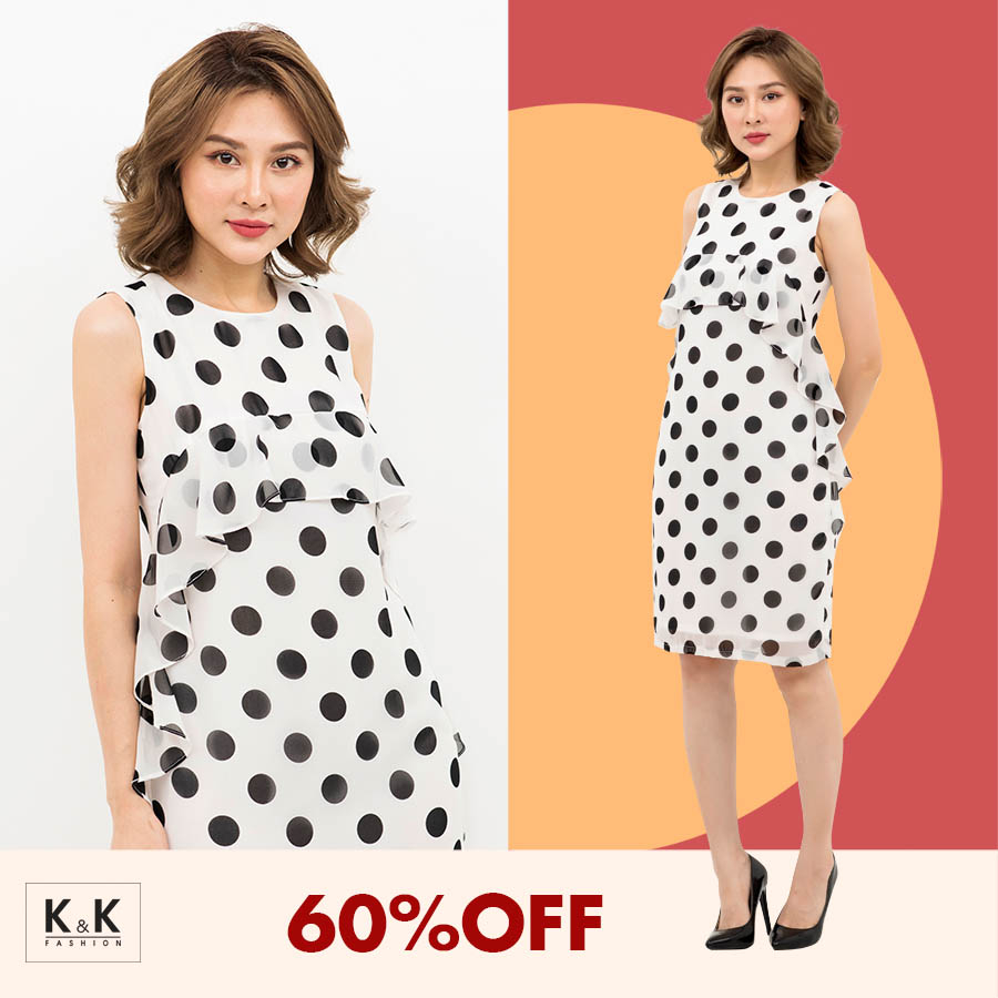 Đầm suông chấm bi phối bèo KK92-03