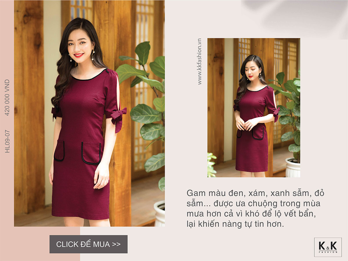 Đầm chữ A tay cut-out phối nơ HL09-07