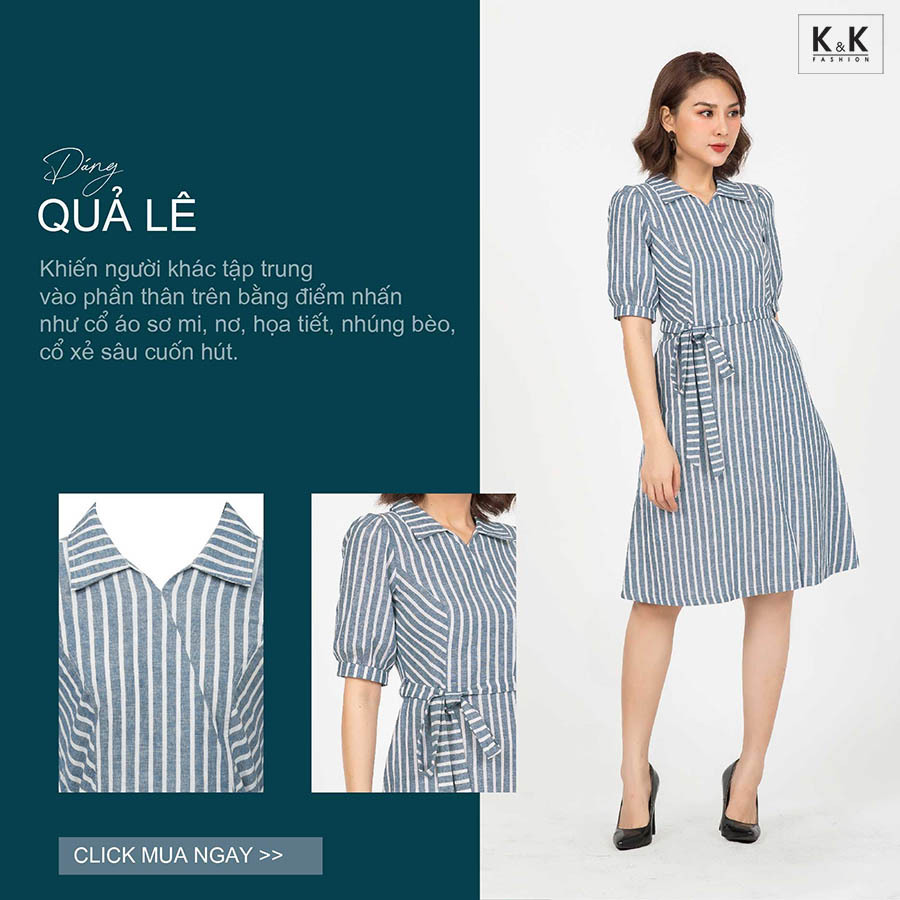 Đầm xòe kẻ sọc cổ sơ mi KK90-31