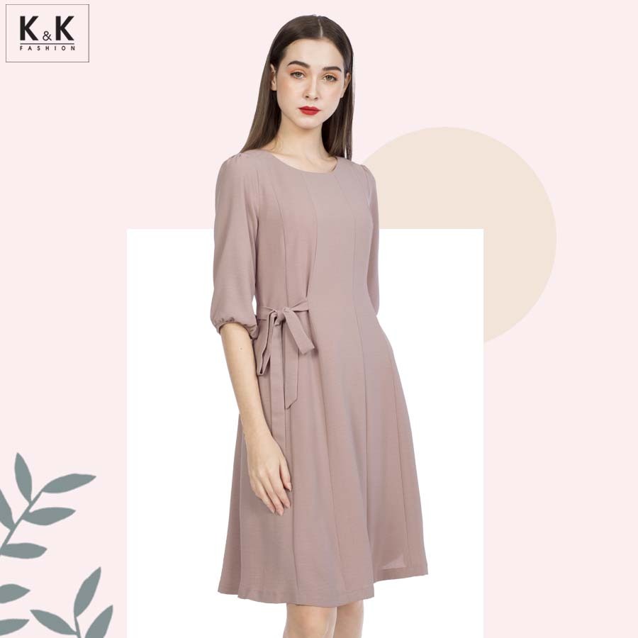 Đầm xòe tay lửng phối nơ  HL11-23