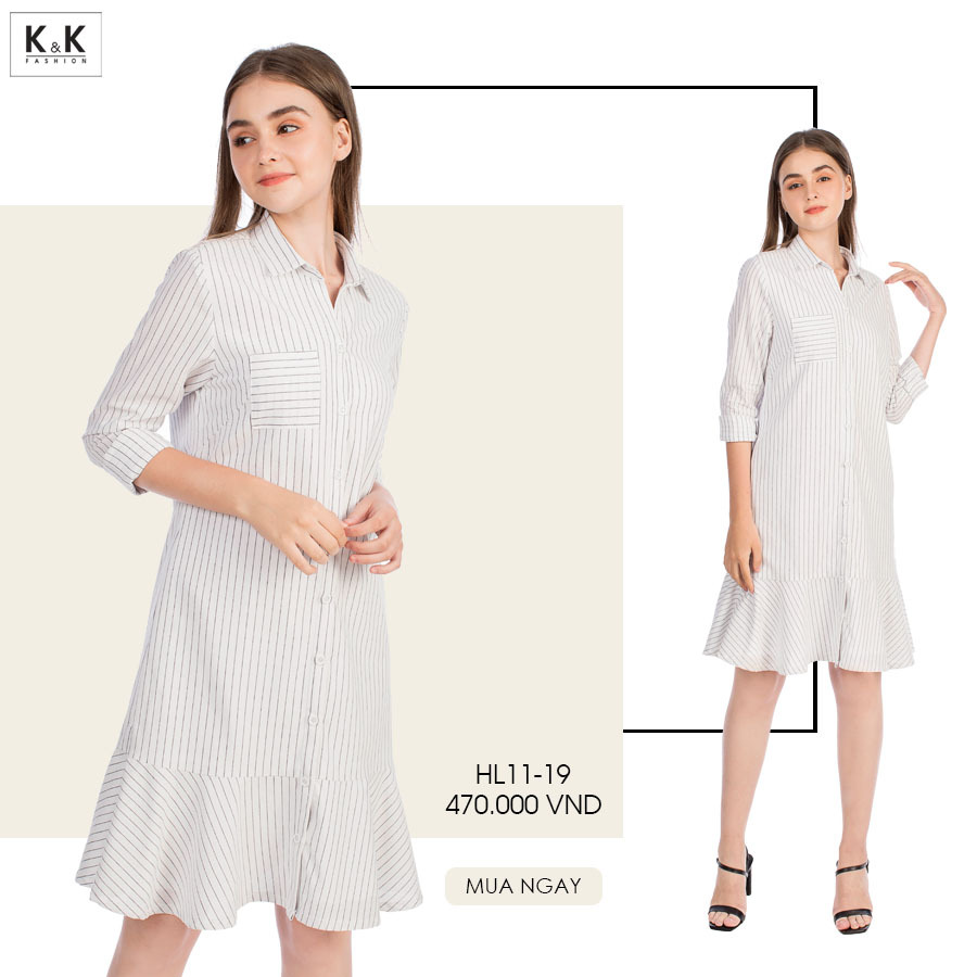 Đầm sơ mi đuôi cá tay dài HL11-19