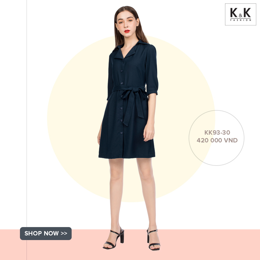 Đầm chữ A tay lửng thắt nơ eo KK93-30