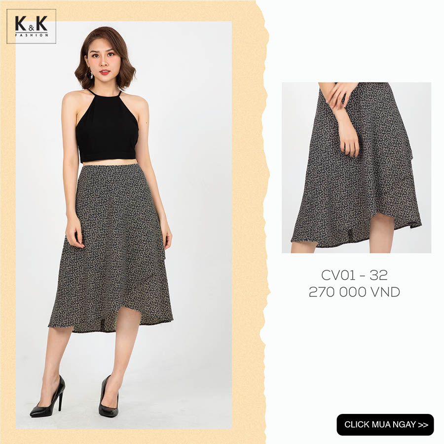Chân váy midi họa tiết hoa CV01-32