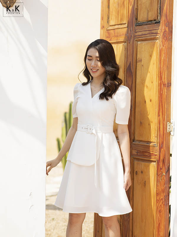 Đầm peplum xòe cổ tim kèm đai eo KK94-38