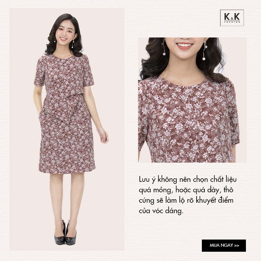 Đầm chữ A tay ngắn họa tiết hoa KK90-27