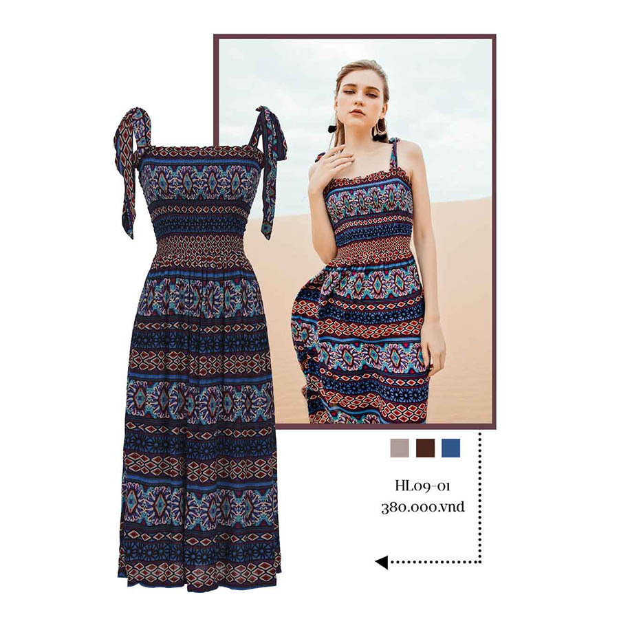 Đầm maxi hai dây thổ cẩm HL09-01