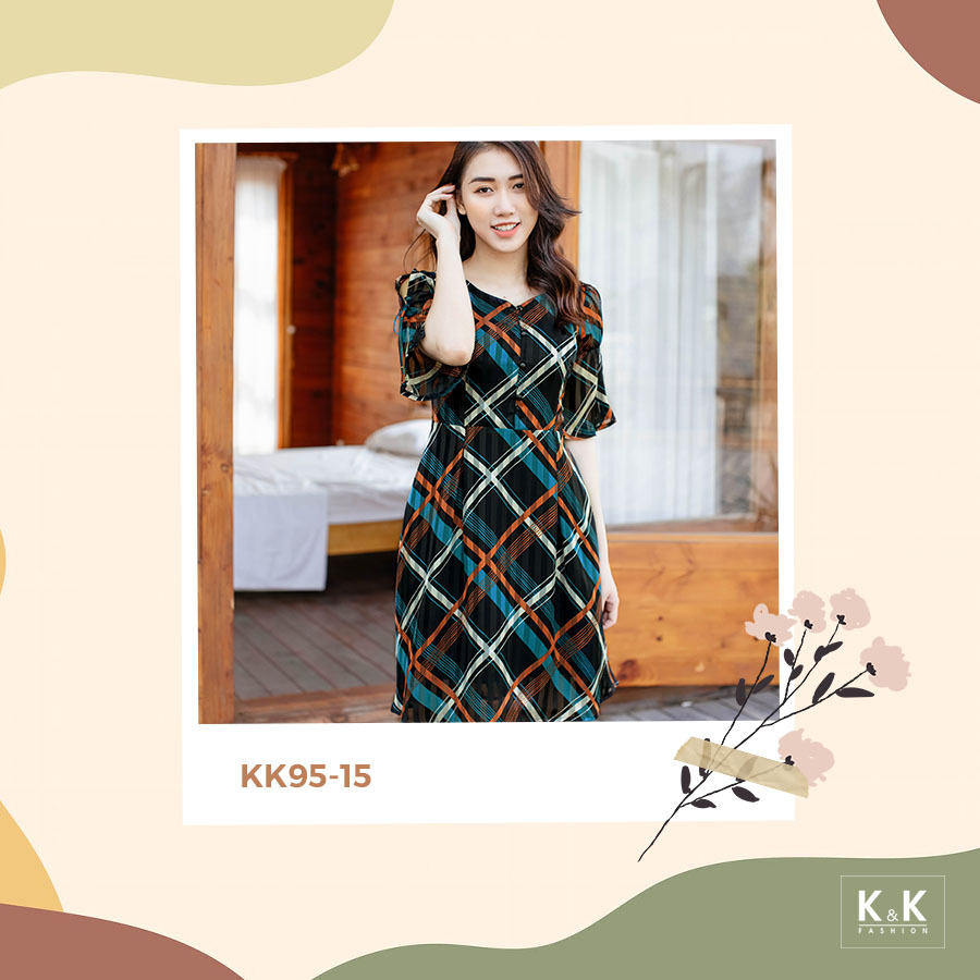 Đầm xòe cổ tim tay lửng KK95-15