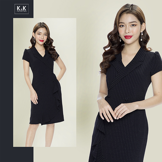 Đầm chữ A phối bèo cổ đan -tông KK85-11