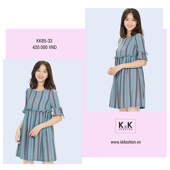 Đầm baby doll sọc xanh KK85-33