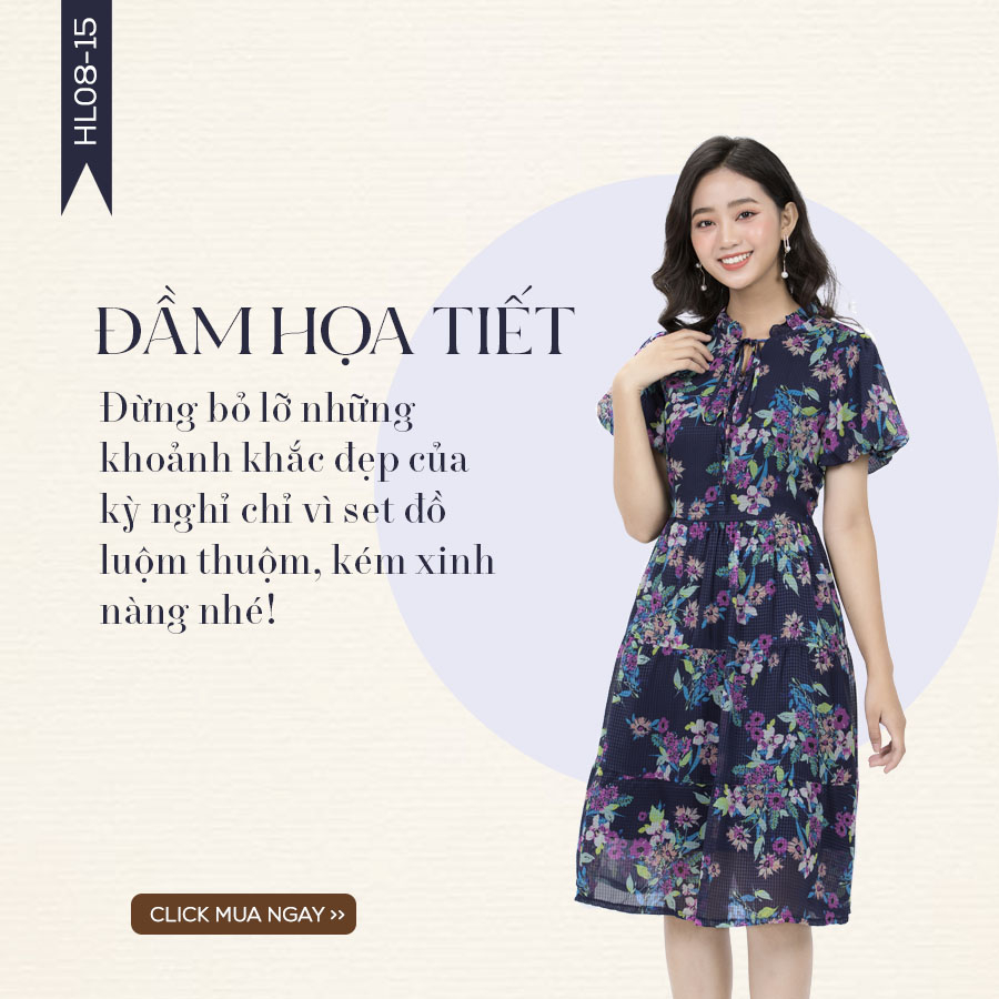 Đầm xòe tay ngắn họa tiết hoa HL08-15