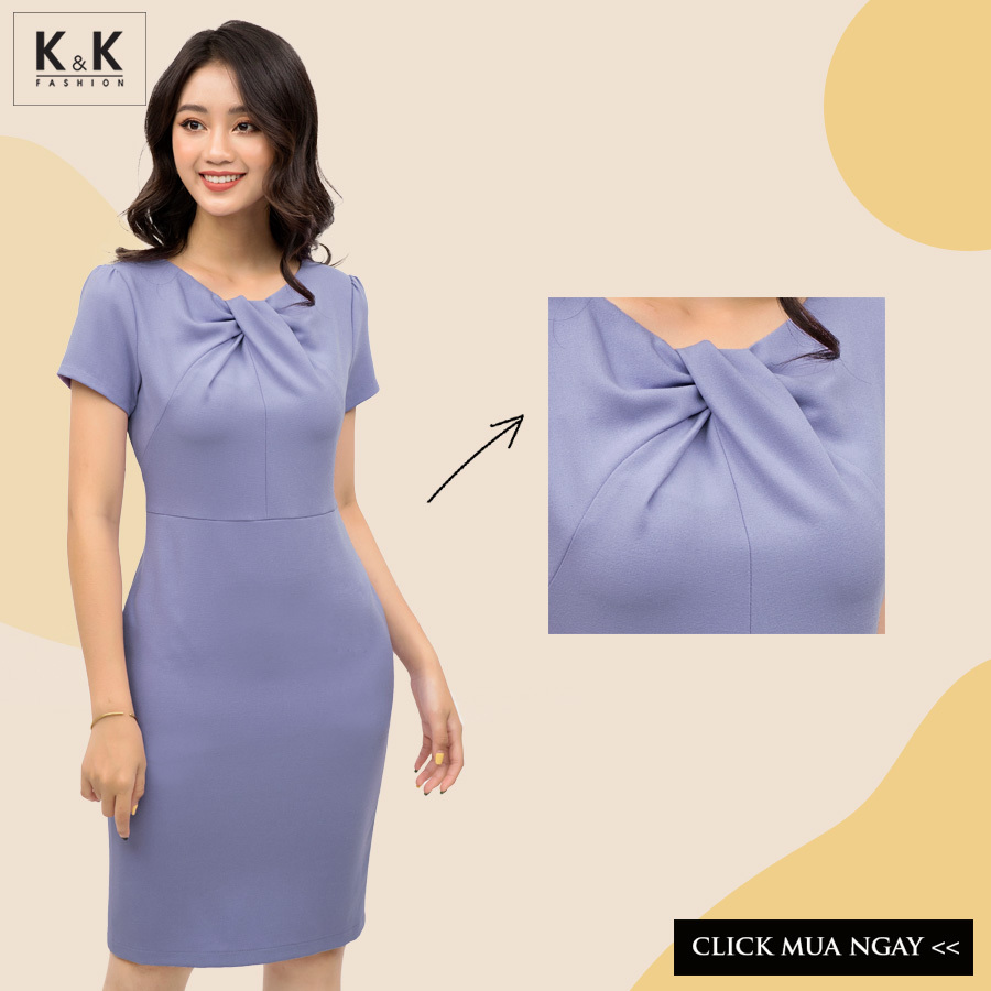 Đầm ôm nhẹ tay ngắn cổ xoắn cách điệu KK92-08