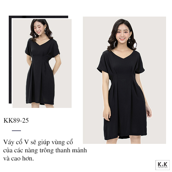 Đầm xòe xếp ly cổ chữ V KK89-25
