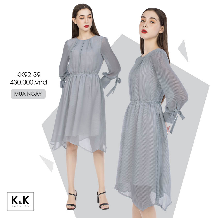 Đầm xòe dài tay phối nơ KK92-39
