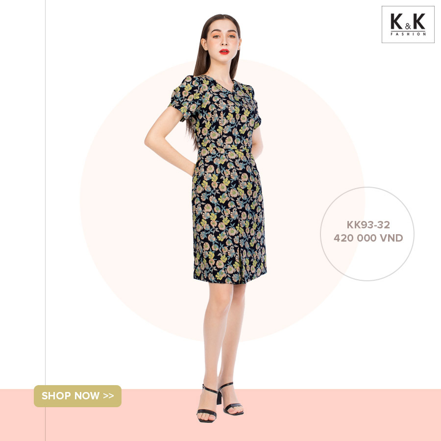 Đầm chữ A họa tiết hoa cổ tim KK93-32