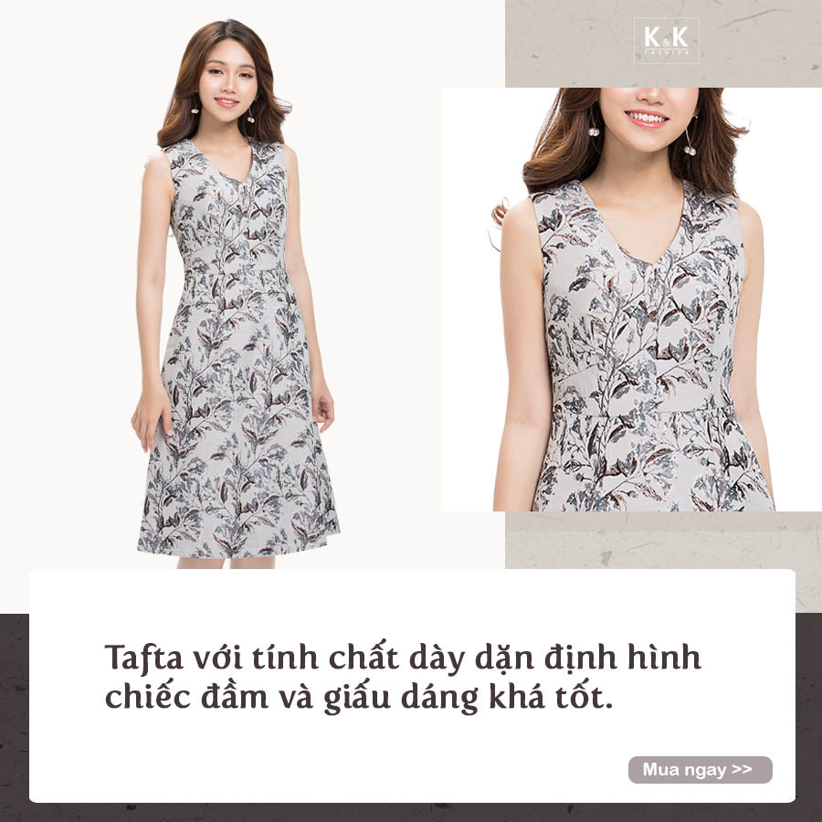 Đầm xòe họa tiết sát nách cổ V KK89-05