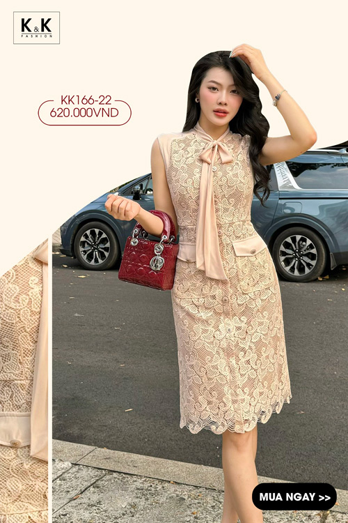 Đầm ren dự tiệc dáng A màu kem KK166-22