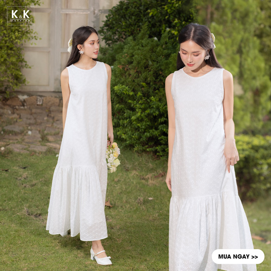Đầm suông trắng đuôi cá dáng dài HL26-21