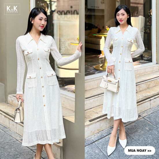 Đầm ren thun trắng dự tiệc dáng dài chữ a HL25-09