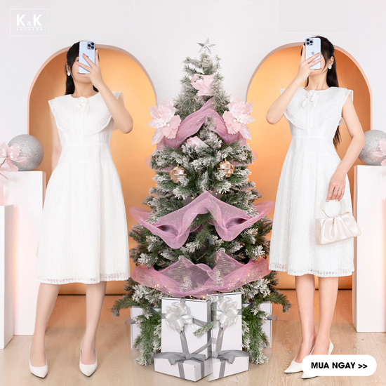 Đầm dự tiệc màu trắng dáng xòe xếp ly KK166-17