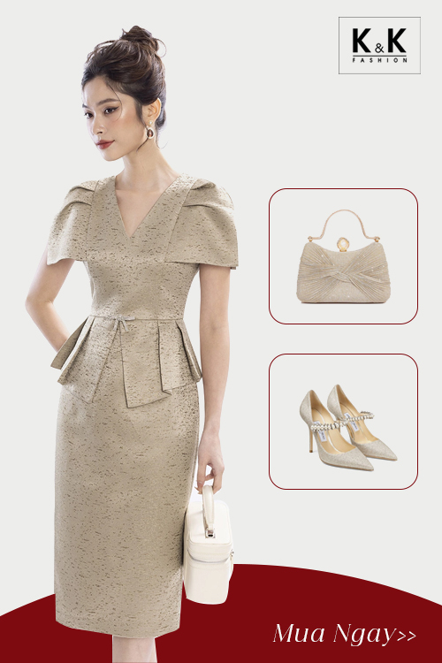 Đầm dự tiệc peplum tay chờm dáng ôm HL25-22