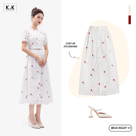 Chân váy xòe chữ a dáng dài thêu hoa CV07-09