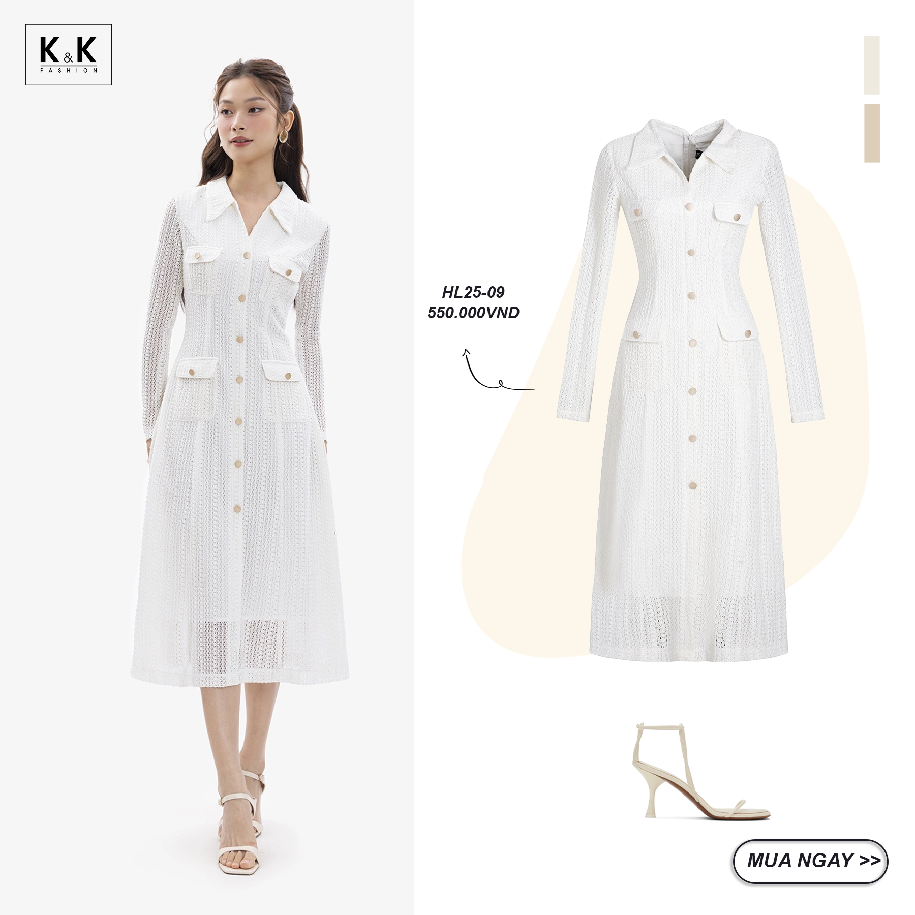 Đầm dài dự tiệc màu trắng HL25-09