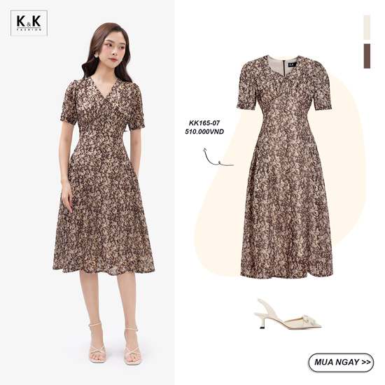 Đầm trung niên dáng dài họa tiết hoa nhí KK165-07