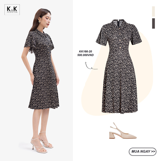 Váy hoa nhí dáng xoè dài tay loe KK166-20