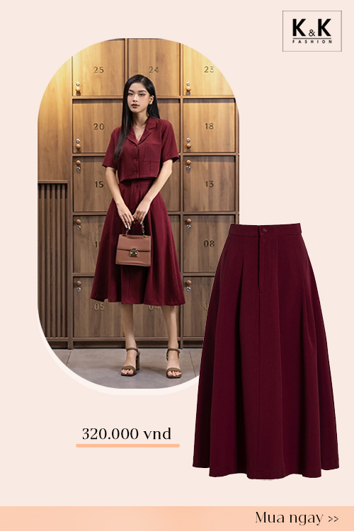 Chân váy xòe dài xếp ly màu kem CV06-37 | Thời trang công sở K&K Fashion