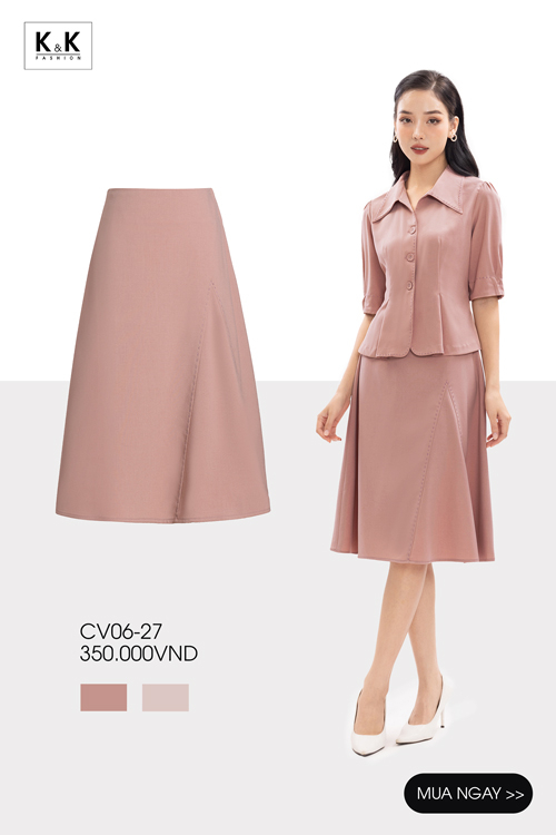 Chân váy midi dáng a màu hồng CV06-27