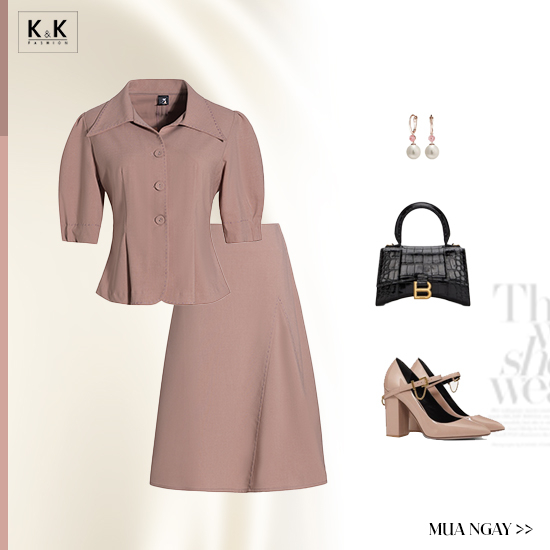 Áo kiểu nữ công sở trung niên màu hồng tay phồng ASM15-36