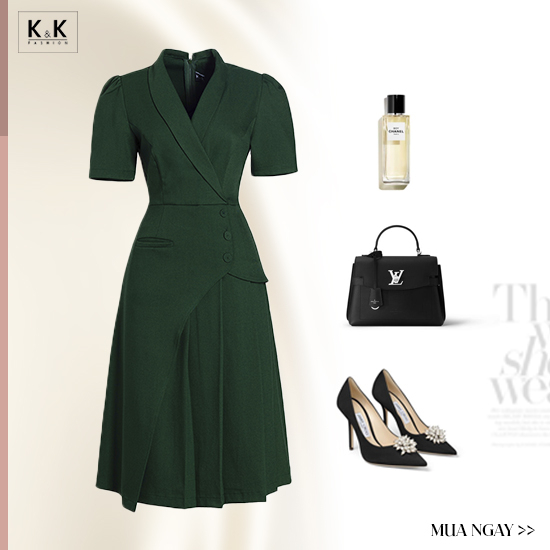 Đầm công sở trung niên dáng chữ A cổ đan tông KK166-35