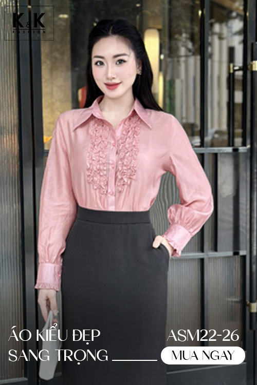 Áo sơ mi nữ màu hồng phối viền bèo ASM22-26