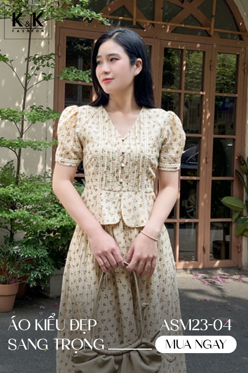Áo kiểu nữ dáng peplum họa tiết hoa nhí ASM23-04