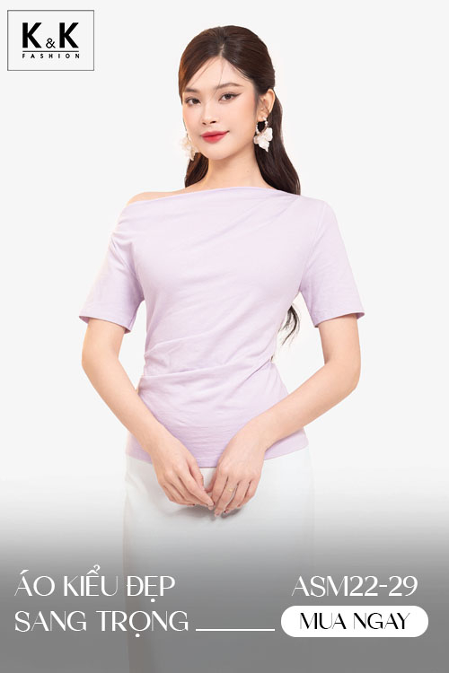 Áo thun nữ màu tím trễ vai ASM22-29