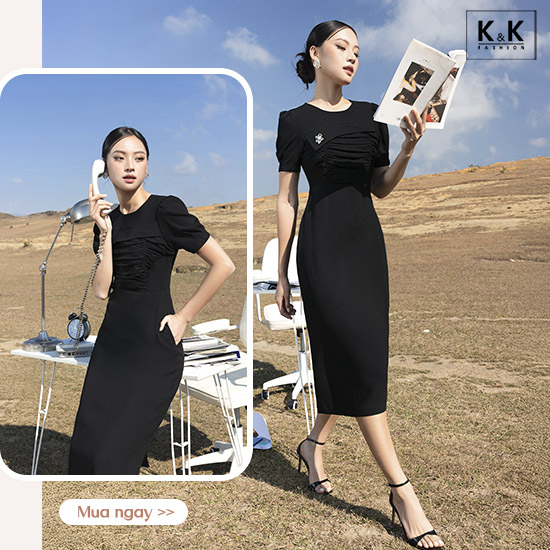 Đầm đen dáng chữ A nhún ngực KK173-31