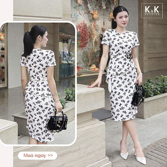 Đầm hoa dáng peplum ôm body KK173-17