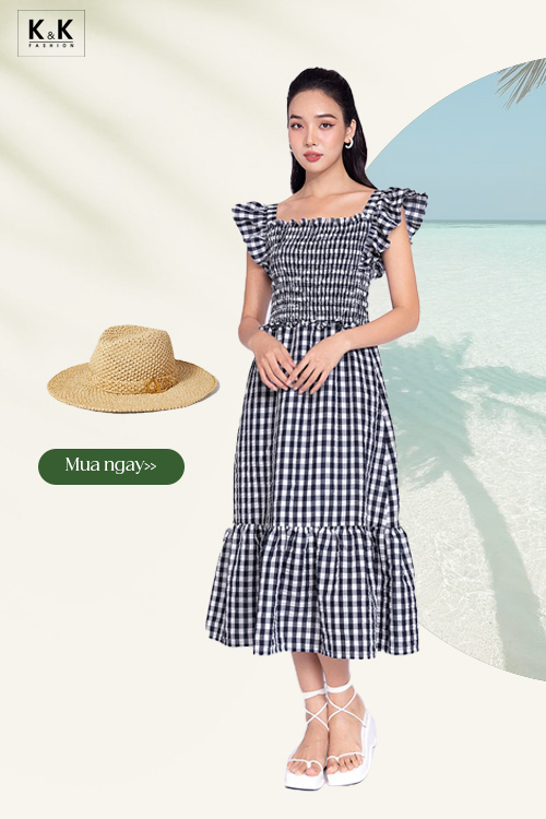 Đầm caro đuôi cá dáng dài HL23-28