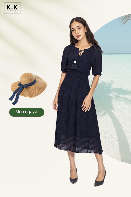 Đầm voan xòe dáng xòe dài qua gối HL24-11