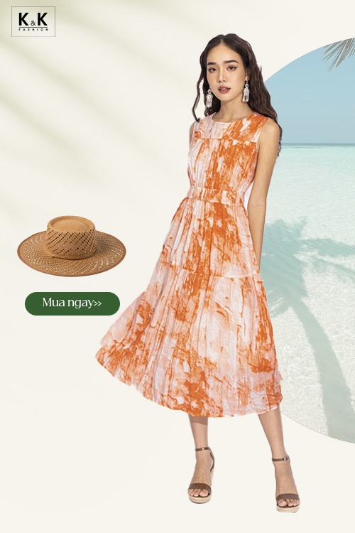 Đầm xòe midi sát nách eo bo chun KK150-22