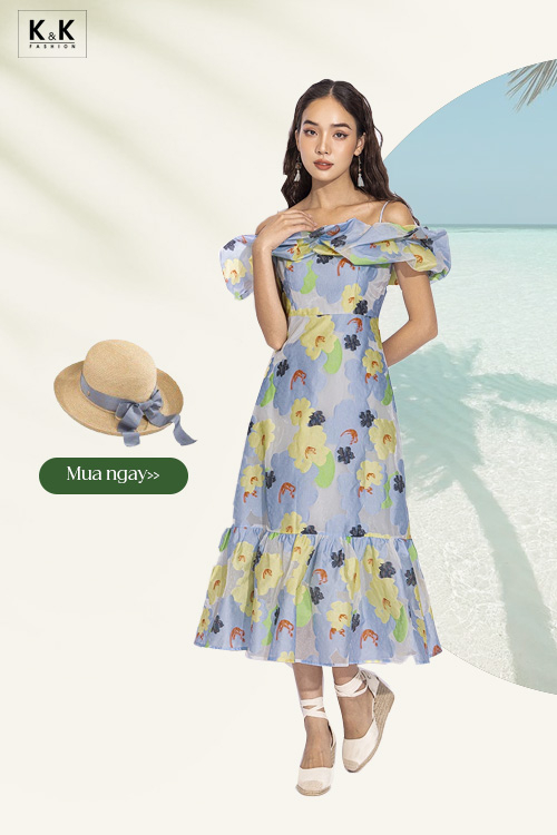 Đầm đuôi cá dáng dài trễ vai HL23-36