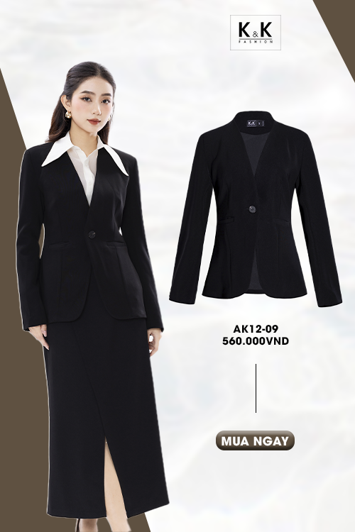 Áo khoác công sở nữ màu đen tay dài AK12-09