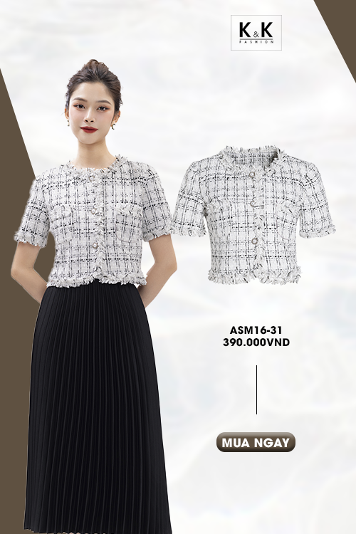 Áo tweed dáng ngắn phối viền ASM16-31