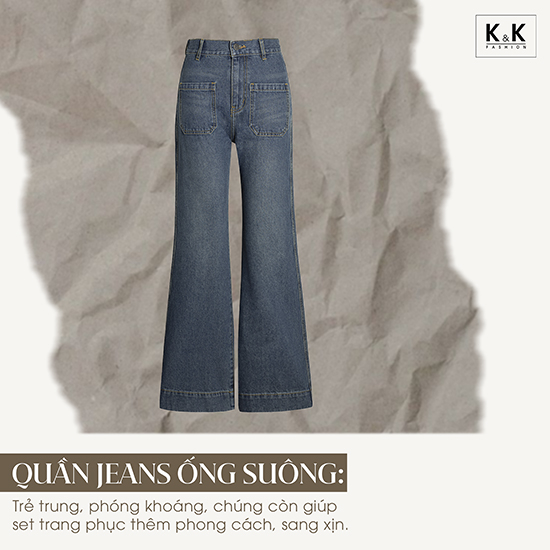 Quần jeans nữ ống suông phối túi QJ-12