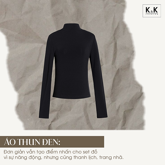 Áo thun nữ màu đen cổ lọ tay dài ASM19-21