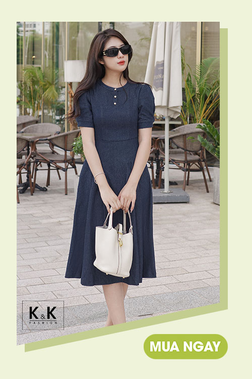 Đầm công sở denim dáng xòe KK168-01