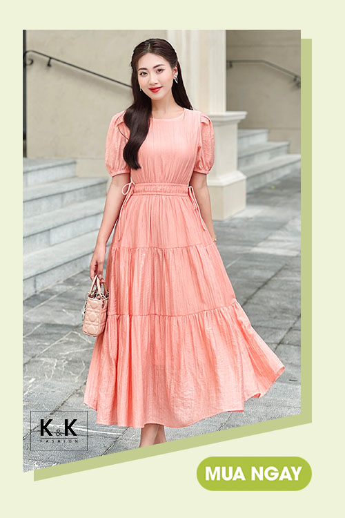 Đầm xòe xếp ly dáng dài nhấn eo HL27-31