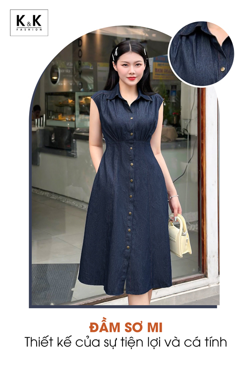 Đầm sơ mi công sở thiết kế dáng xòe KK160-04