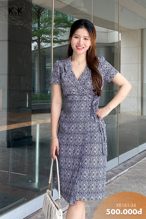 Đầm công sở họa tiết dáng chữ A KK161-34